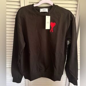 Designer Lux Black Crewneck Sweater with Red Heart Logo